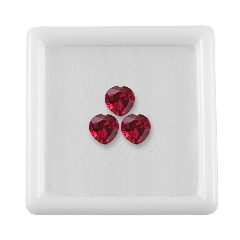 Set of 3 Lab Created Ruby (Hrt 7 mm) 3.95 ctw Loose Gemstone