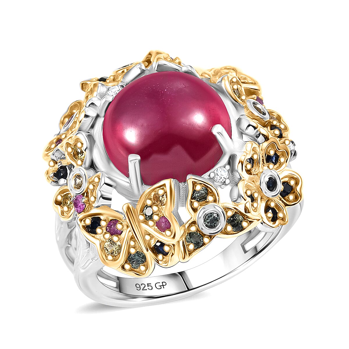 GP Italian Garden Collection Premium African Ruby and Multi Gemstone 10.10 ctw Ring in 18K Vermeil YG and Rhodium Over Sterling Silver (Size 7.0) image number 0