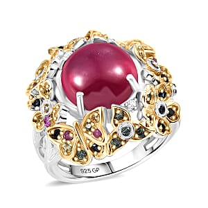 GP Italian Garden Collection Premium African Ruby and Multi Gemstone 10.10 ctw Ring in 18K Vermeil YG and Rhodium Over Sterling Silver (Size 7.0)