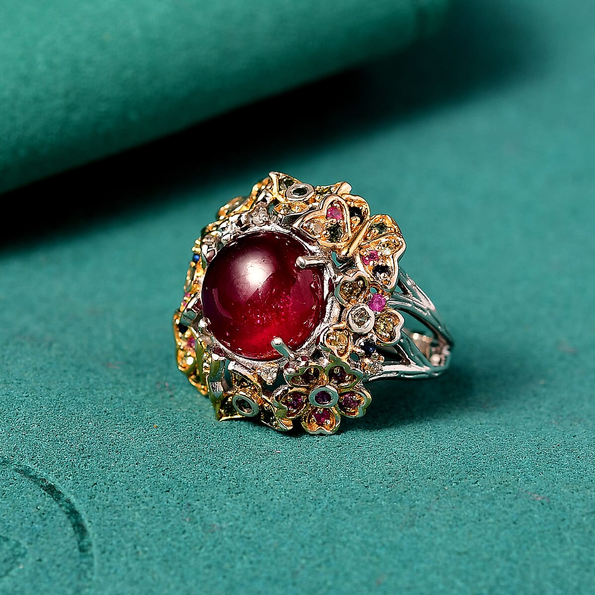 GP Italian Garden Collection Premium African Ruby and Multi Gemstone 10.10 ctw Ring in 18K Vermeil YG and Rhodium Over Sterling Silver (Size 7.0) image number 1
