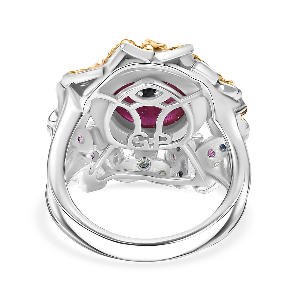 GP Italian Garden Collection Premium African Ruby and Multi Gemstone 10.10 ctw Ring in 18K Vermeil YG and Rhodium Over Sterling Silver (Size 7.0) image number 5