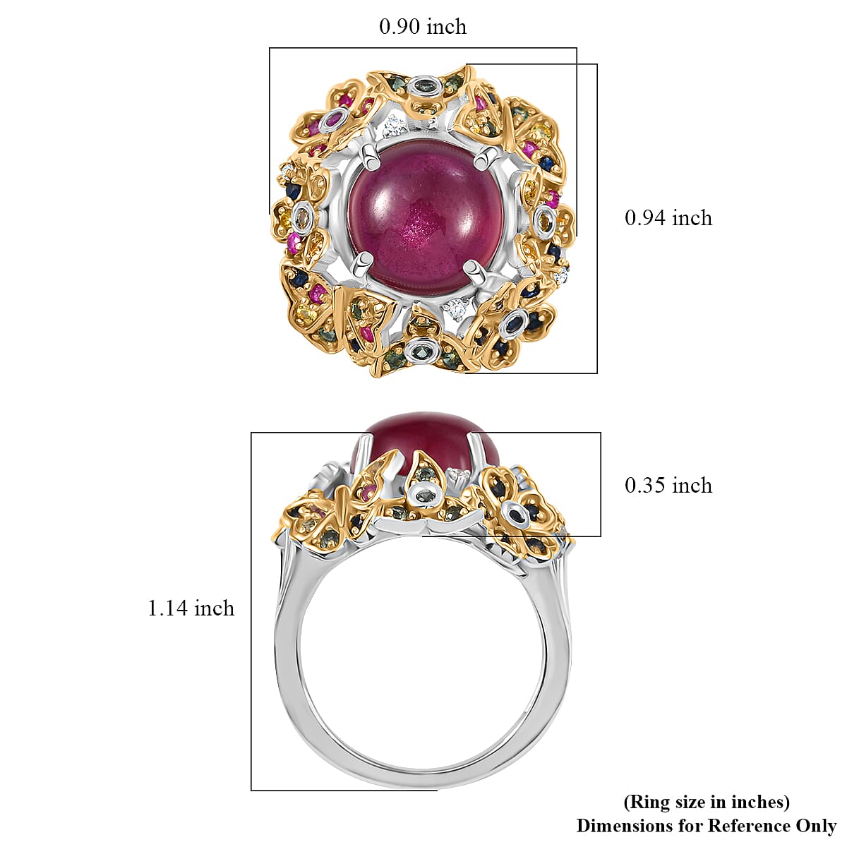 GP Italian Garden Collection Premium African Ruby and Multi Gemstone 10.10 ctw Ring in 18K Vermeil YG and Rhodium Over Sterling Silver (Size 7.0) image number 6