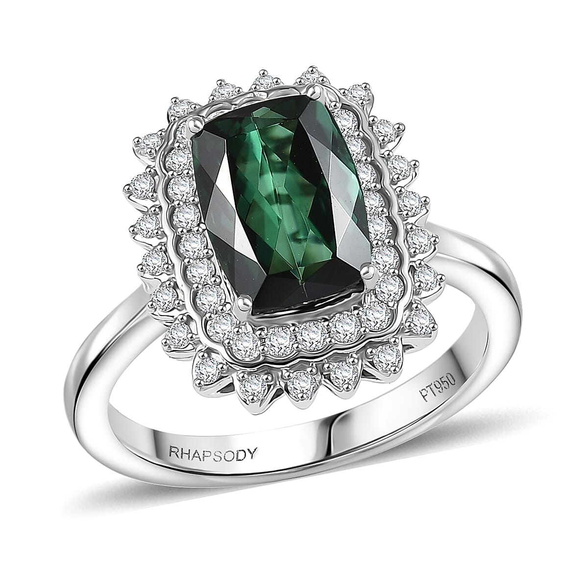 Certified & Appraised Rhapsody AAAA Santa Rosa Tourmaline and E-F VS Diamond 2.93 ctw Ring in 950 Platinum (Size 7.0) 7.40 Grams image number 0