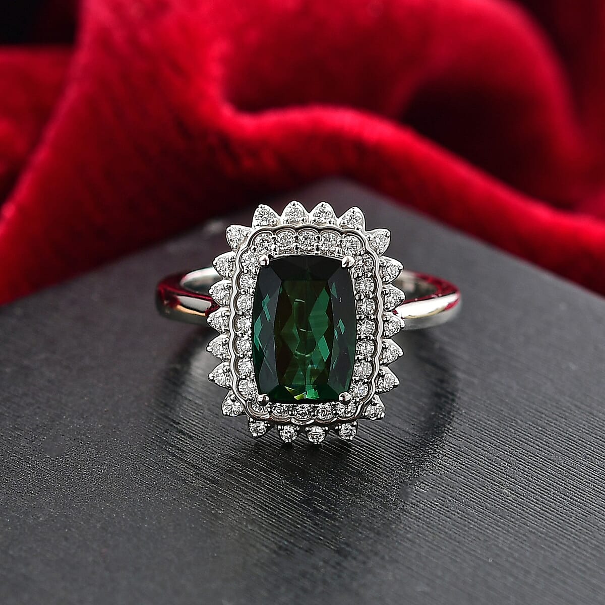 Certified & Appraised Rhapsody AAAA Santa Rosa Tourmaline and E-F VS Diamond 2.93 ctw Ring in 950 Platinum (Size 7.0) 7.40 Grams image number 1