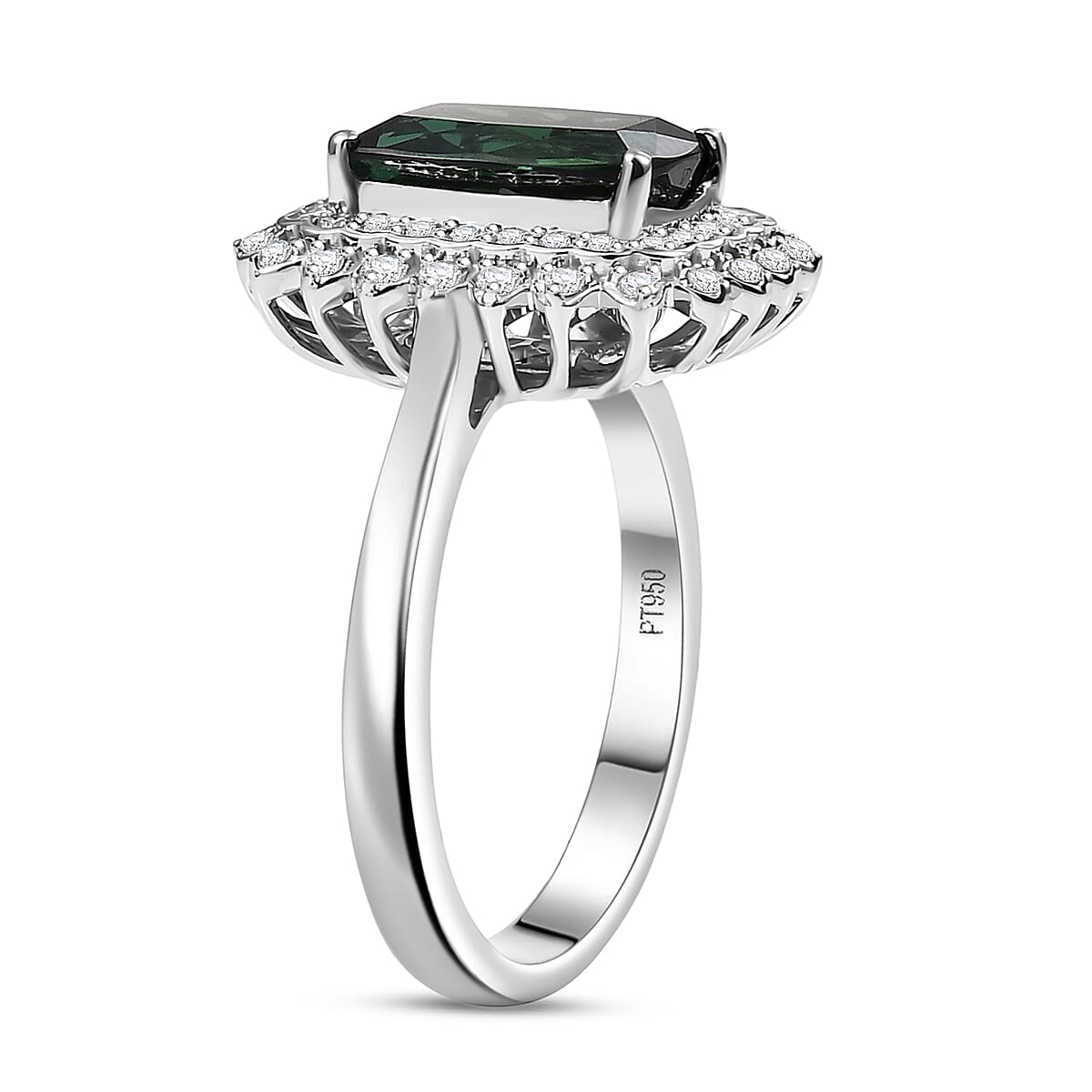 Certified & Appraised Rhapsody AAAA Santa Rosa Tourmaline and E-F VS Diamond 2.93 ctw Ring in 950 Platinum (Size 7.0) 7.40 Grams image number 3