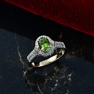 Certified Luxoro AAA Sapo Green Tourmaline, Diamond Ring in 10K Yellow Gold 1.77 ctw (Size 10.0)
