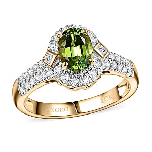 Certified Luxoro AAA Sapo Green Tourmaline, Diamond Ring in 10K Yellow Gold 1.77 ctw (Size 11.0)