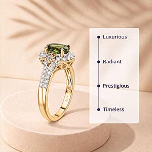 Certified and Appraised Luxoro AAA Sapo Green Tourmaline, Diamond Ring in 10K Yellow Gold 1.77 ctw (Size 11.0)