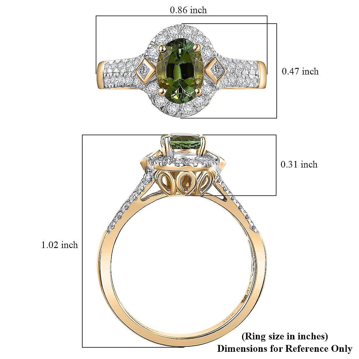 Certified Luxoro AAA Sapo Green Tourmaline, Diamond Ring in 10K Yellow Gold 1.77 ctw (Size 12.0) image number 5