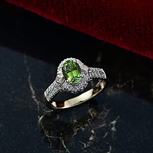 Certified Luxoro AAA Sapo Green Tourmaline, Diamond Ring in 10K Yellow Gold 1.77 ctw (Size 5.0)