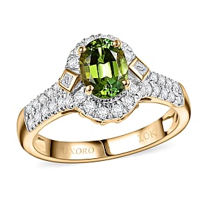 Certified & Appraised Luxoro AAA Sapo Green Tourmaline and I2 Diamond 1.77 ctw Ring in 10K Yellow Gold (Size 7.0)