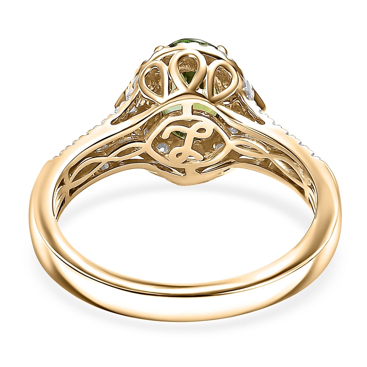 Certified & Appraised Luxoro AAA Sapo Green Tourmaline and I2 Diamond 1.77 ctw Ring in 10K Yellow Gold (Size 7.0) image number 4