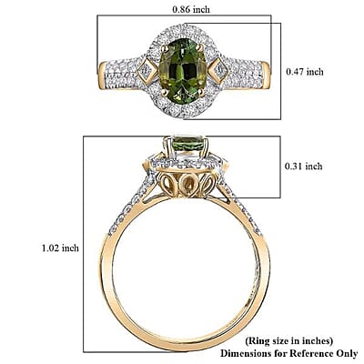 Certified & Appraised Luxoro AAA Sapo Green Tourmaline, Diamond Ring in 10K Yellow Gold 1.77 ctw (Size 8.0)
