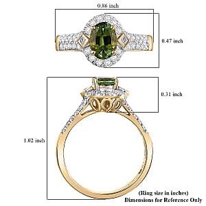Certified Luxoro AAA Sapo Green Tourmaline, Diamond Ring in 10K Yellow Gold 1.77 ctw (Size 8.5)