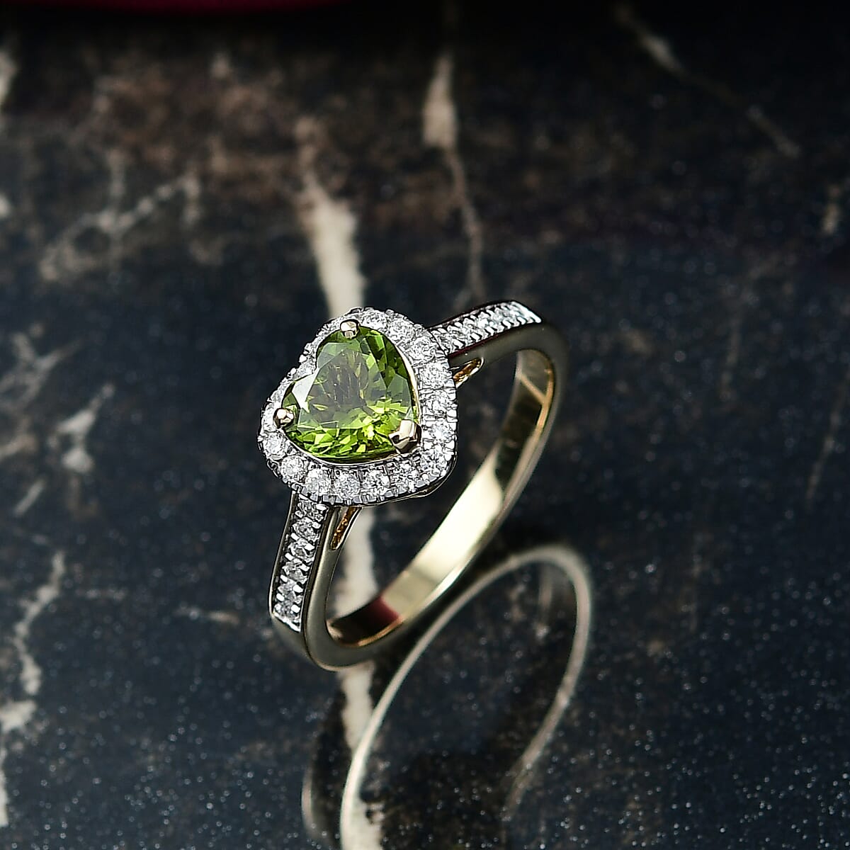 Certified & Appraised Luxoro AAA Sapo Green Tourmaline and I2 Diamond 1.40 ctw Ring in 10K Yellow Gold (Size 10.0) image number 1