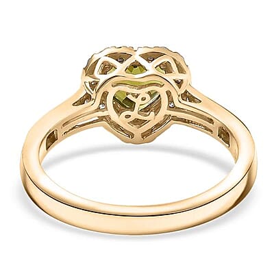Certified & Appraised Luxoro AAA Sapo Green Tourmaline and I2 Diamond 1.40 ctw Ring in 10K Yellow Gold (Size 11.0)