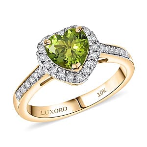 Certified & Appraised Luxoro AAA Sapo Green Tourmaline and I2 Diamond 1.40 ctw Ring in 10K Yellow Gold (Size 11.5)