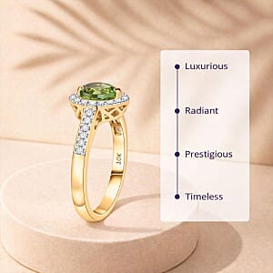 Certified & Appraised Luxoro AAA Sapo Green Tourmaline and I2 Diamond 1.40 ctw Ring in 10K Yellow Gold (Size 11.5)