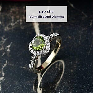 Certified & Appraised Luxoro AAA Sapo Green Tourmaline and I2 Diamond 1.40 ctw Ring in 10K Yellow Gold (Size 12.0)