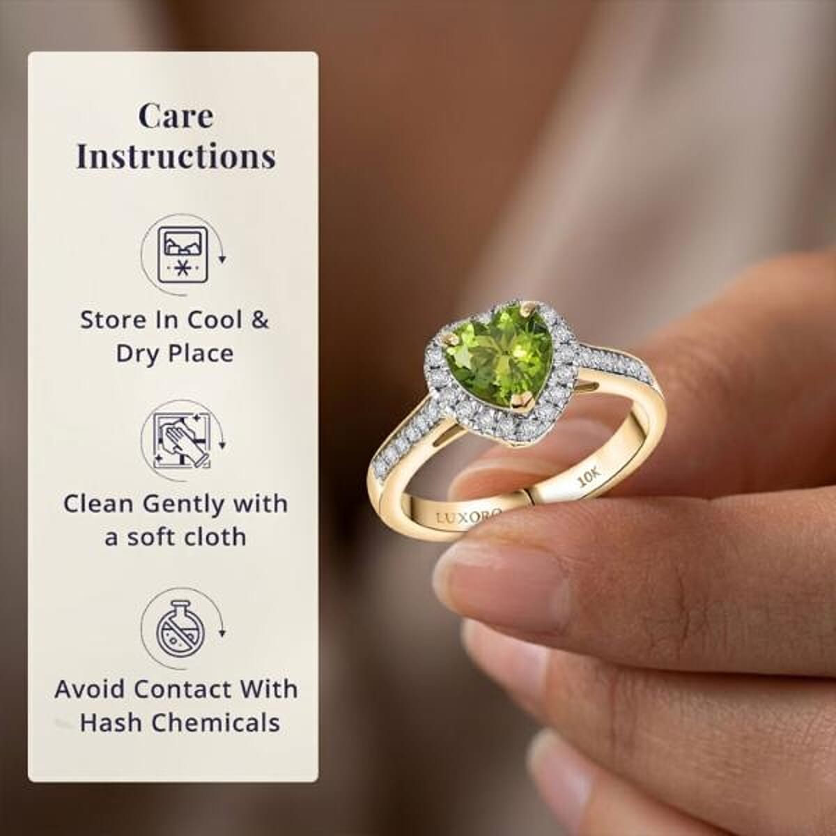 Certified & Appraised Luxoro AAA Sapo Green Tourmaline and I2 Diamond 1.40 ctw Ring in 10K Yellow Gold (Size 12.0) image number 4