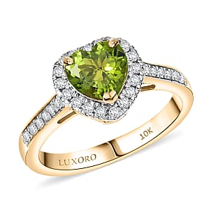 Certified & Appraised Luxoro AAA Sapo Green Tourmaline and I2 Diamond 1.40 ctw Ring in 10K Yellow Gold (Size 7.0)