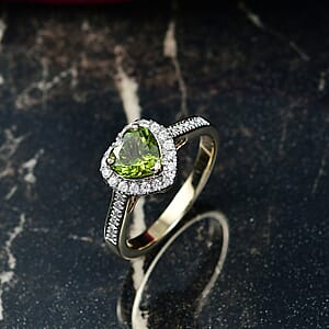 Certified & Appraised Luxoro AAA Sapo Green Tourmaline and I2 Diamond 1.40 ctw Ring in 10K Yellow Gold (Size 7.0)