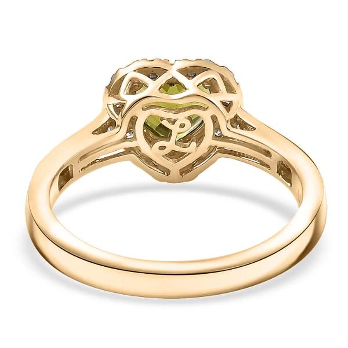 Certified & Appraised Luxoro AAA Sapo Green Tourmaline and I2 Diamond 1.40 ctw Ring in 10K Yellow Gold (Size 9.5) image number 6