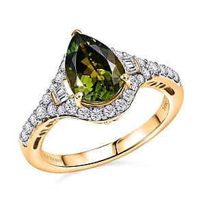 Certified and Appraised Luxoro AAA Sapo Green Tourmaline, Diamond Ring in 10K Yellow Gold 1.90 ctw (Size 10.5)