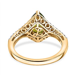 Certified and Appraised Luxoro AAA Sapo Green Tourmaline, Diamond Ring in 10K Yellow Gold 1.90 ctw (Size 10.5)