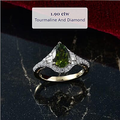 Certified and Appraised Luxoro AAA Sapo Green Tourmaline, Diamond Ring in 10K Yellow Gold 1.90 ctw (Size 5.0)