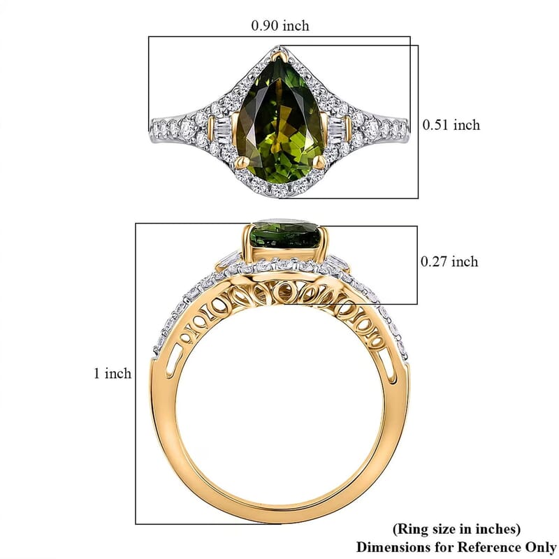 Certified and Appraised Luxoro AAA Sapo Green Tourmaline, Diamond Ring in 10K Yellow Gold 1.90 ctw (Size 5.0)