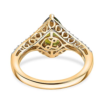 Certified and Appraised Luxoro AAA Sapo Green Tourmaline, Diamond Ring in 10K Yellow Gold 1.90 ctw (Size 5.0)
