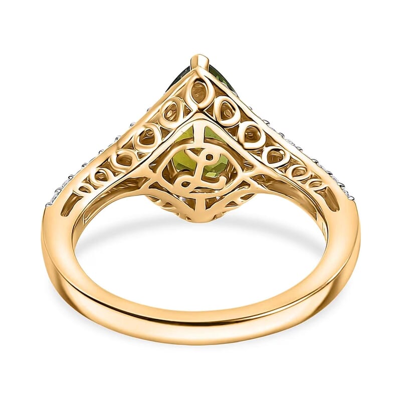 Certified and Appraised Luxoro AAA Sapo Green Tourmaline, Diamond Ring in 10K Yellow Gold 1.90 ctw (Size 5.0)