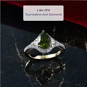 Certified and Appraised Luxoro AAA Sapo Green Tourmaline, Diamond Ring in 10K Yellow Gold 1.90 ctw (Size 6.5)