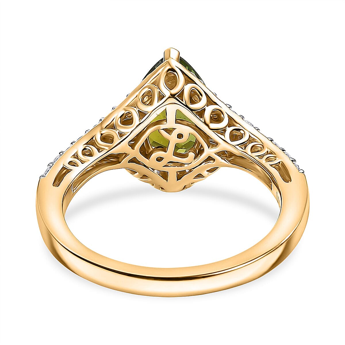 Certified Luxoro AAA Sapo Green Tourmaline, Diamond Ring in 10K Yellow Gold 1.90 ctw (Size 6.5) image number 3