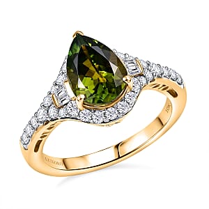 Certified & Appraised Luxoro AAA Sapo Green Tourmaline and I2 Diamond 1.90 ctw Ring in 10K Yellow Gold (Size 7.0)