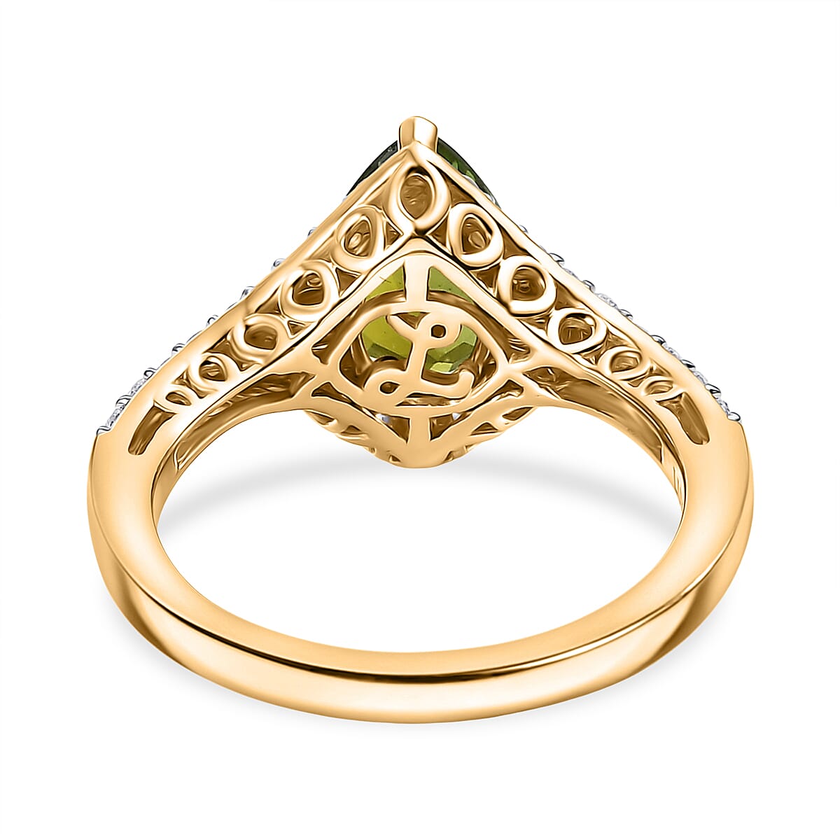 Certified & Appraised Luxoro AAA Sapo Green Tourmaline and I2 Diamond 1.90 ctw Ring in 10K Yellow Gold (Size 7.0) image number 4