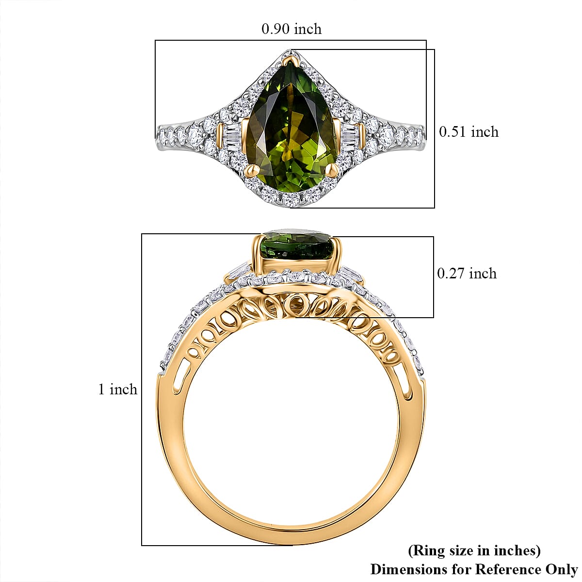 Certified & Appraised Luxoro AAA Sapo Green Tourmaline and I2 Diamond 1.90 ctw Ring in 10K Yellow Gold (Size 7.0) image number 5