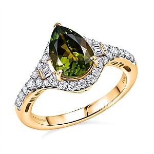 Certified and Appraised Luxoro AAA Sapo Green Tourmaline, Diamond Ring in 10K Yellow Gold 1.90 ctw (Size 7.5)
