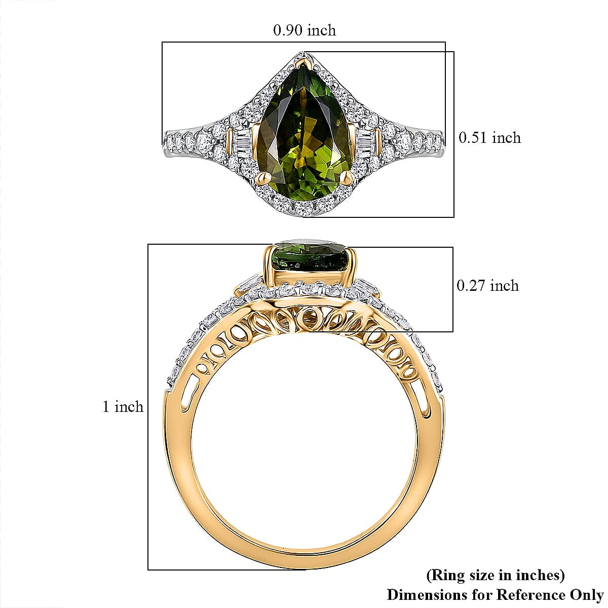 Certified and Appraised Luxoro AAA Sapo Green Tourmaline, Diamond Ring in 10K Yellow Gold 1.90 ctw (Size 7.5) image number 4