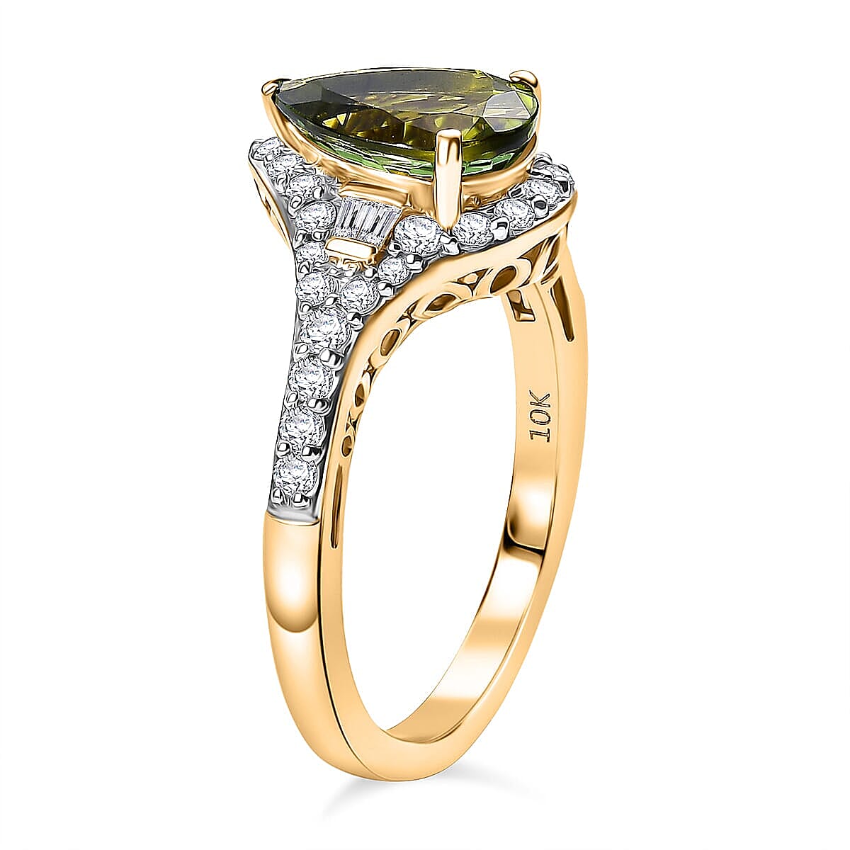 Certified and Appraised Luxoro AAA Sapo Green Tourmaline, Diamond Ring in 10K Yellow Gold 1.90 ctw (Size 9.5) image number 3