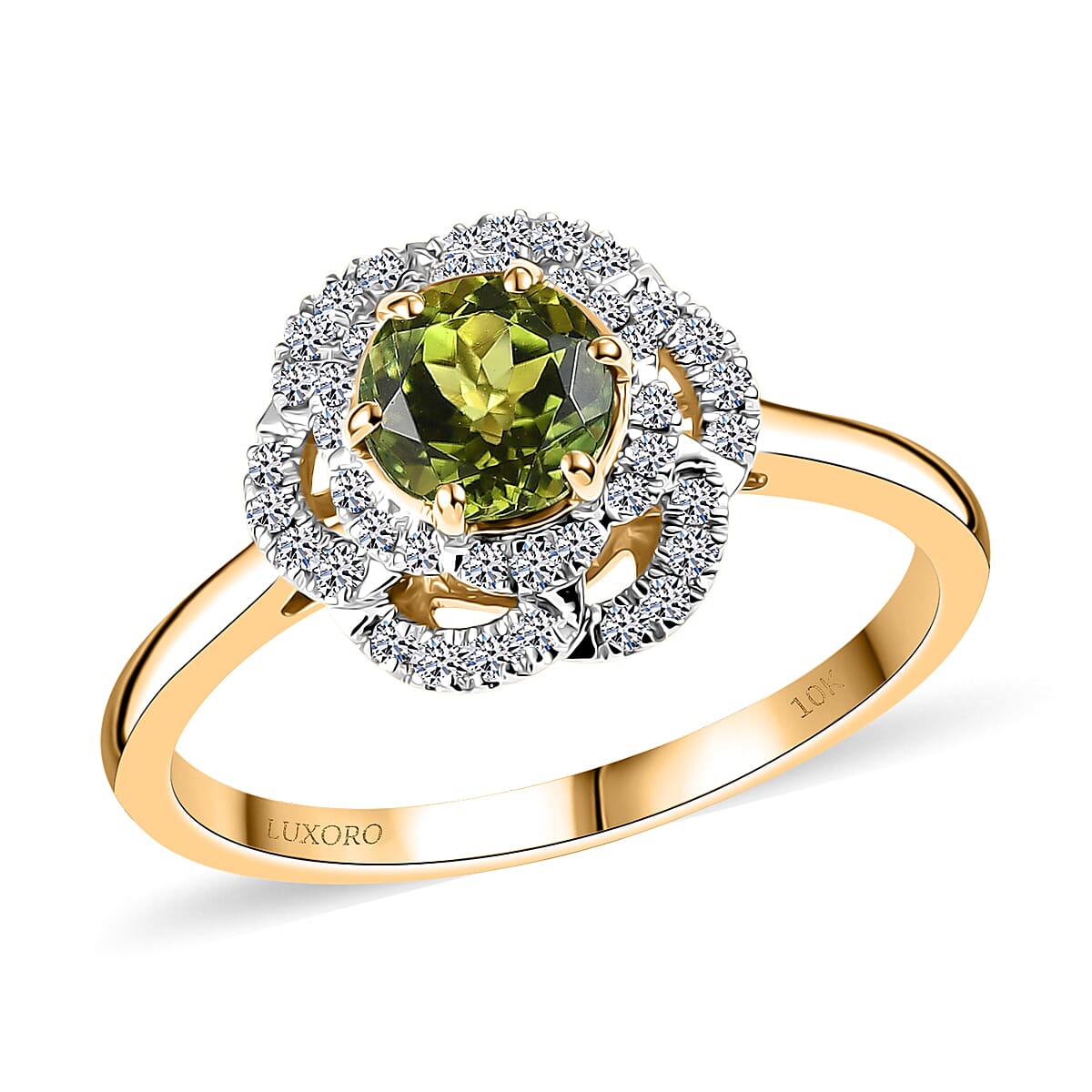 Certified & Appraised Luxoro AAA Sapo Tourmaline and I2 Diamond 1.46 ctw Ring in 10K Yellow Gold (Size 10.0) image number 0