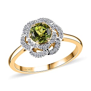 Certified & Appraised Luxoro AAA Sapo Tourmaline and I2 Diamond 1.46 ctw Ring in 10K Yellow Gold (Size 10.0)
