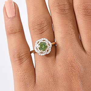 Certified & Appraised Luxoro AAA Sapo Tourmaline and I2 Diamond 1.46 ctw Ring in 10K Yellow Gold (Size 6.0)