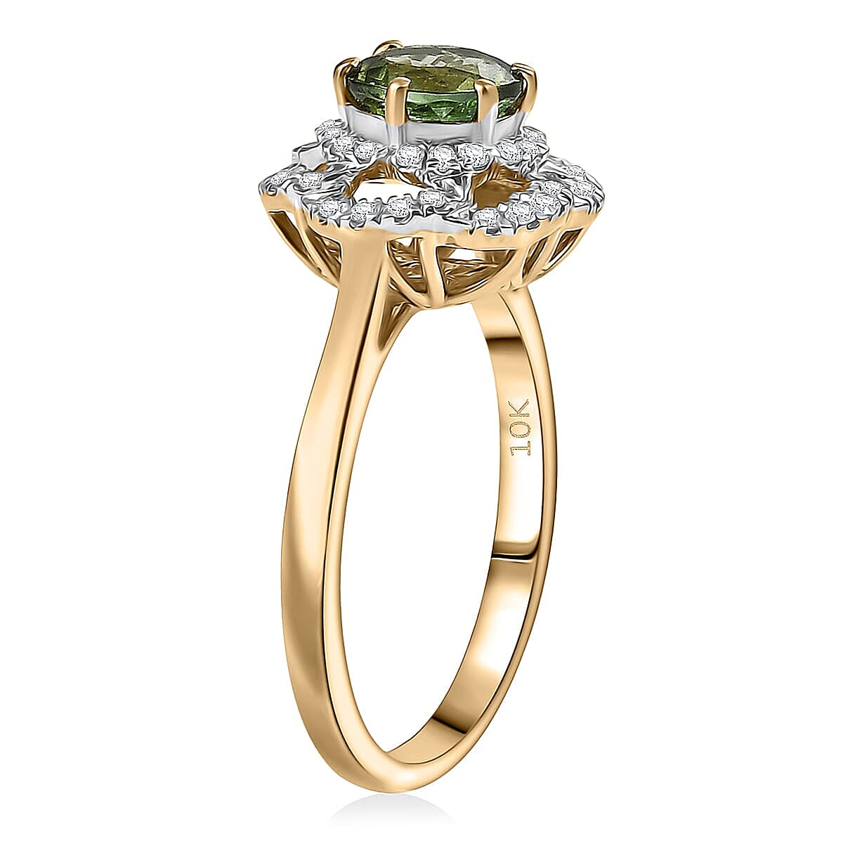 Certified & Appraised Luxoro 10K Yellow Gold AAA Sapo Tourmaline, Diamond (I2) (0.25 cts) Ring (Size 6.5) 1.46 ctw image number 3