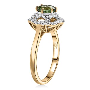 Certified & Appraised Luxoro 10K Yellow Gold AAA Sapo Tourmaline, Diamond (I2) (0.25 cts) Ring (Size 7.5) 1.46 ctw