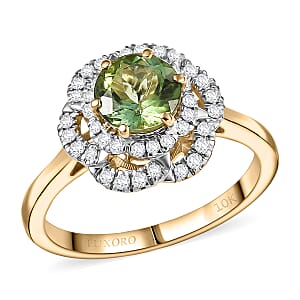 Certified & Appraised Luxoro AAA Sapo Tourmaline and I2 Diamond 1.46 ctw Ring in 10K Yellow Gold (Size 8.0)