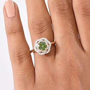 Certified & Appraised Luxoro AAA Sapo Tourmaline and I2 Diamond 1.46 ctw Ring in 10K Yellow Gold (Size 8.0)