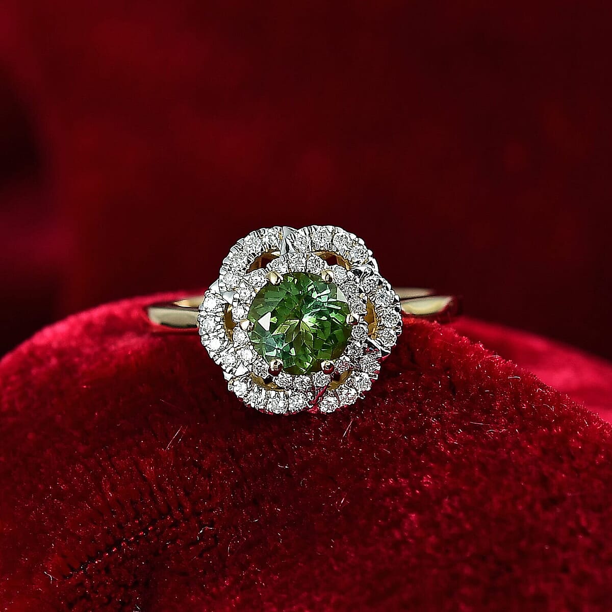 Certified & Appraised Luxoro 10K Yellow Gold AAA Sapo Tourmaline, Diamond (I2) (0.25 cts) Ring (Size 8.5) 1.46 ctw image number 1