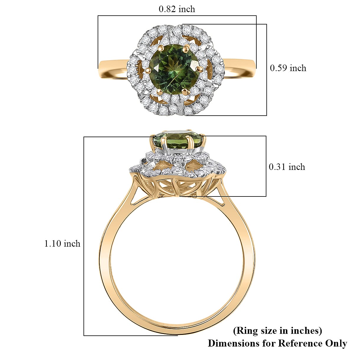 Certified & Appraised Luxoro AAA Sapo Tourmaline and I2 Diamond 1.46 ctw Ring in 10K Yellow Gold (Size 9.0) image number 5